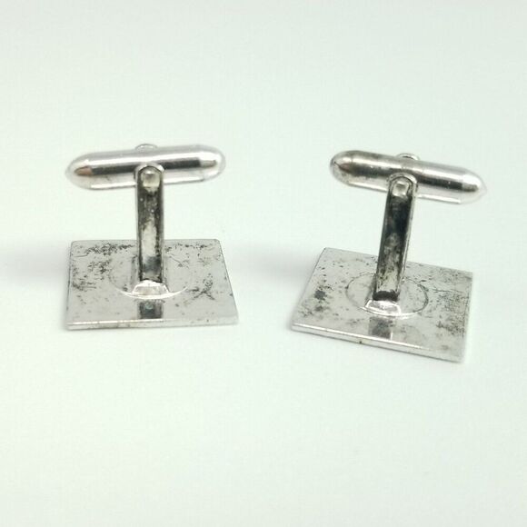 Vintage LaMode Sterling Silver Square Etched Bullet Back Cufflinks, Estate - Picture 4 of 8